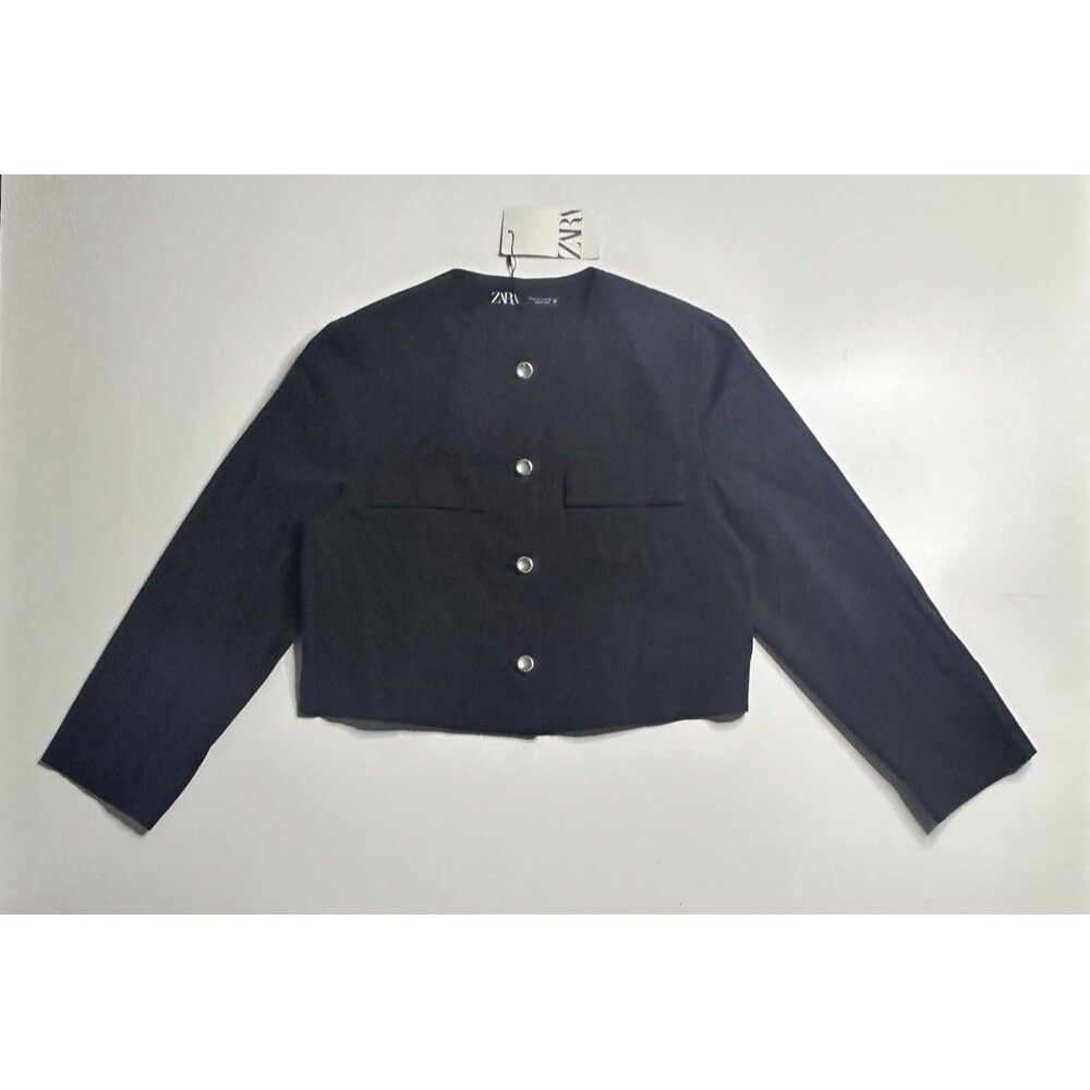 Zara Women's Black Cropped Button Blazer Jacket Size M NWT